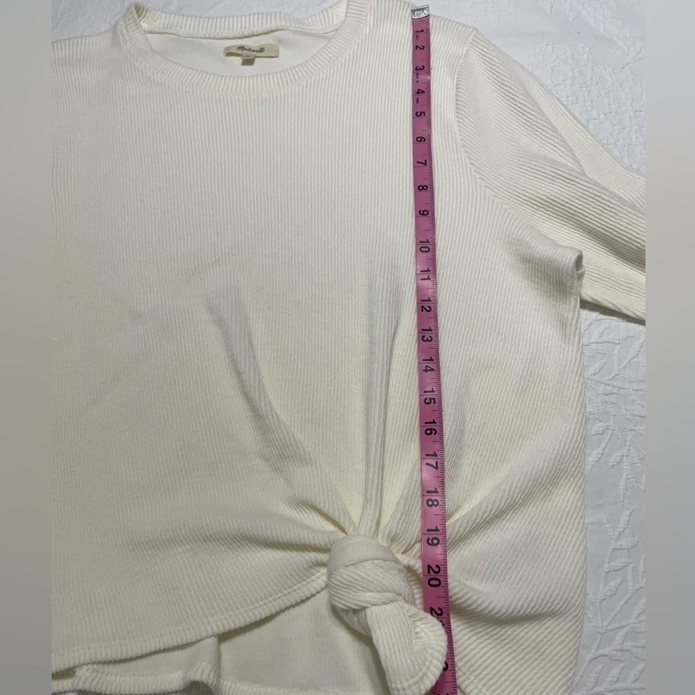 Madewell Ribbed Long Sleeve Knot-Front Top Style K4412 In Ivory Size L Classic - Picture 9 of 14